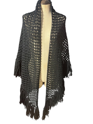 Vintage black crochet shawl
