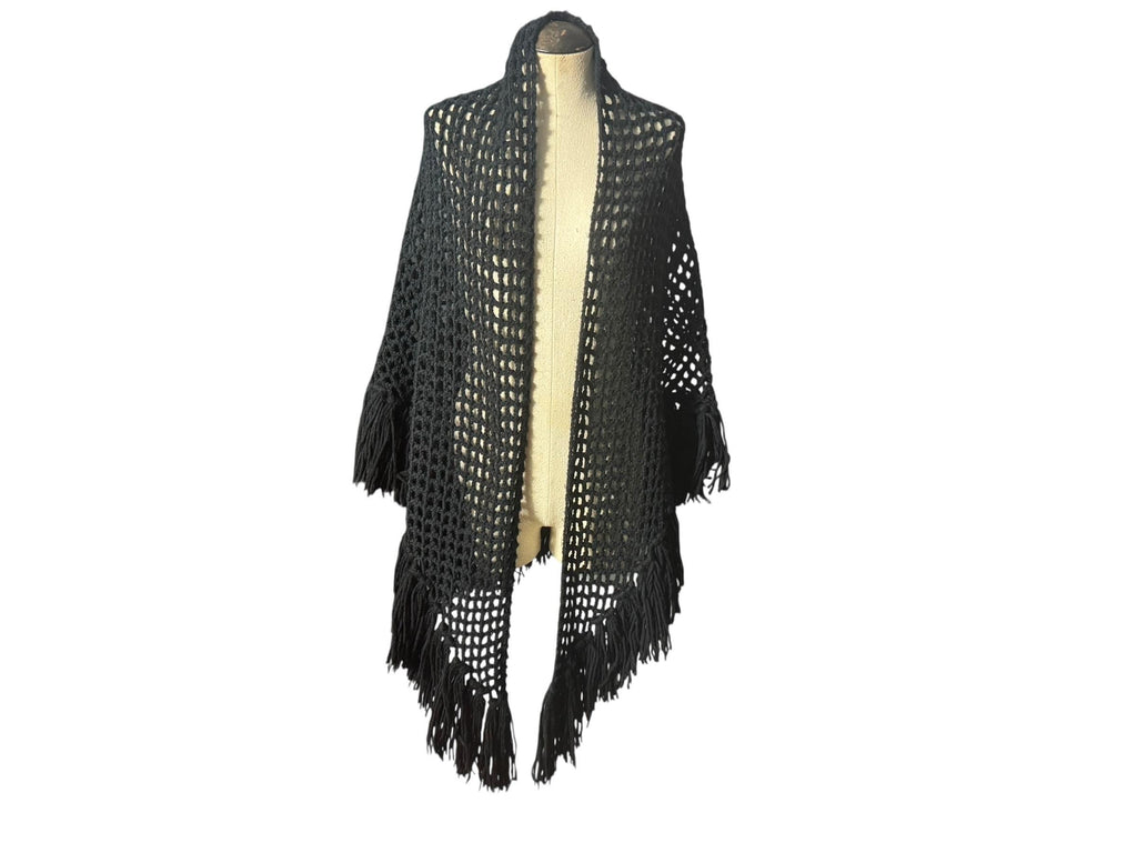 Vintage black crochet shawl