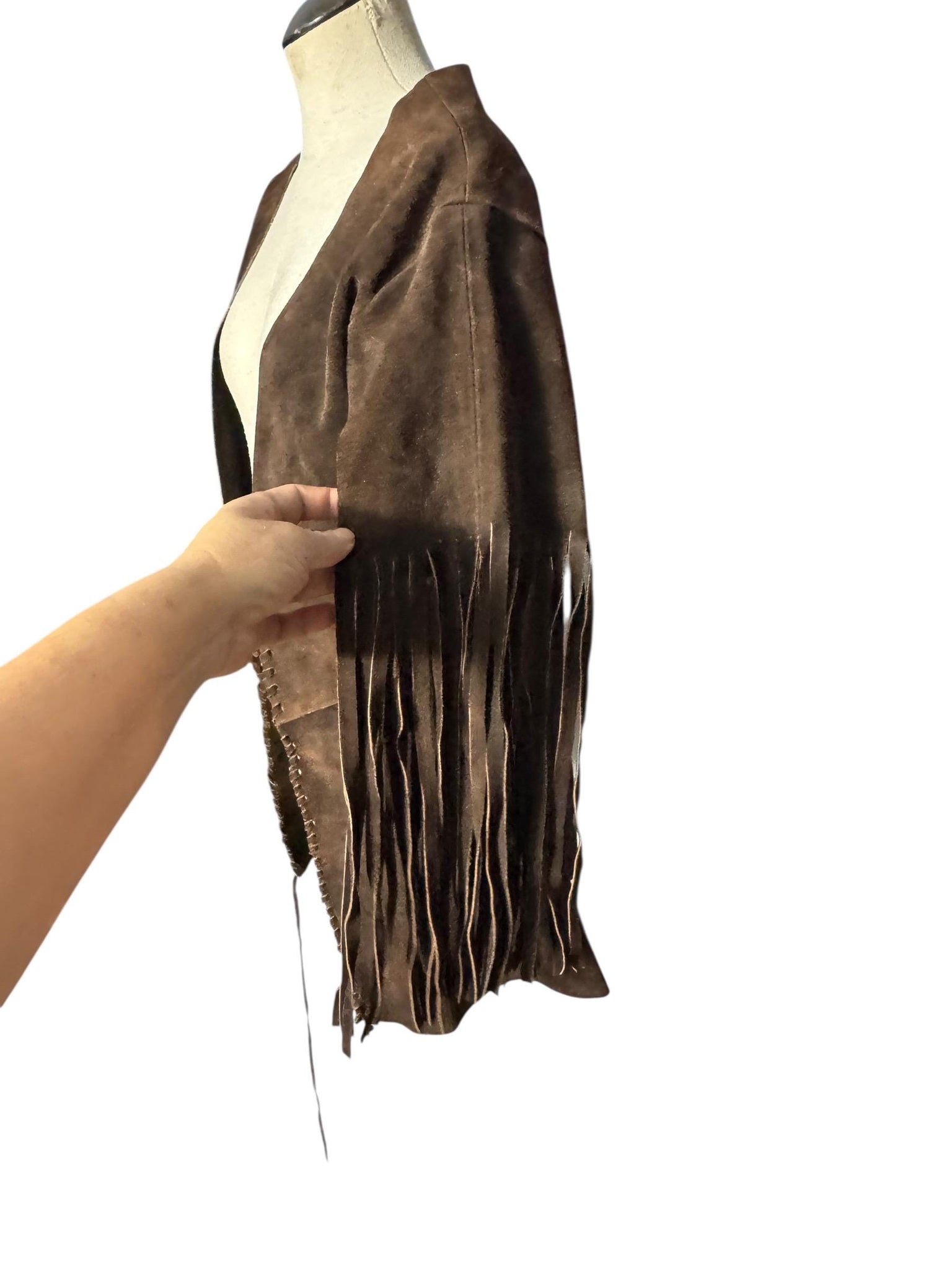 Vintage 70's leather western fringe jacket S
