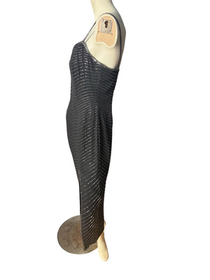 Vintage 80's black sequin and bead dress 12 L Cache