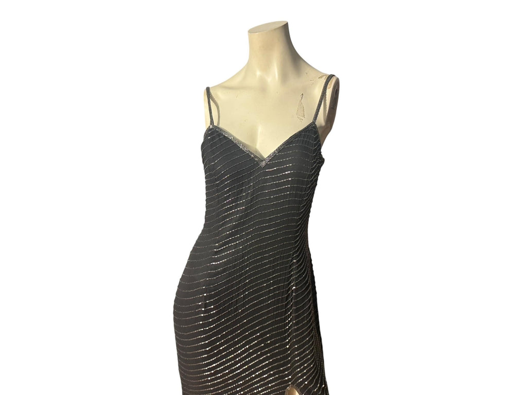 Vintage 80's black sequin and bead dress 12 L Cache