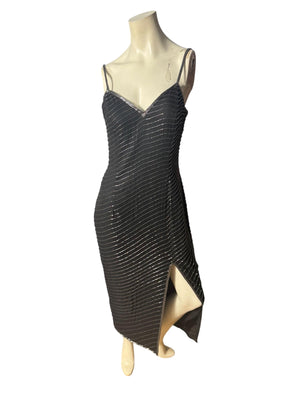 Vintage 80's black sequin and bead dress 12 L Cache