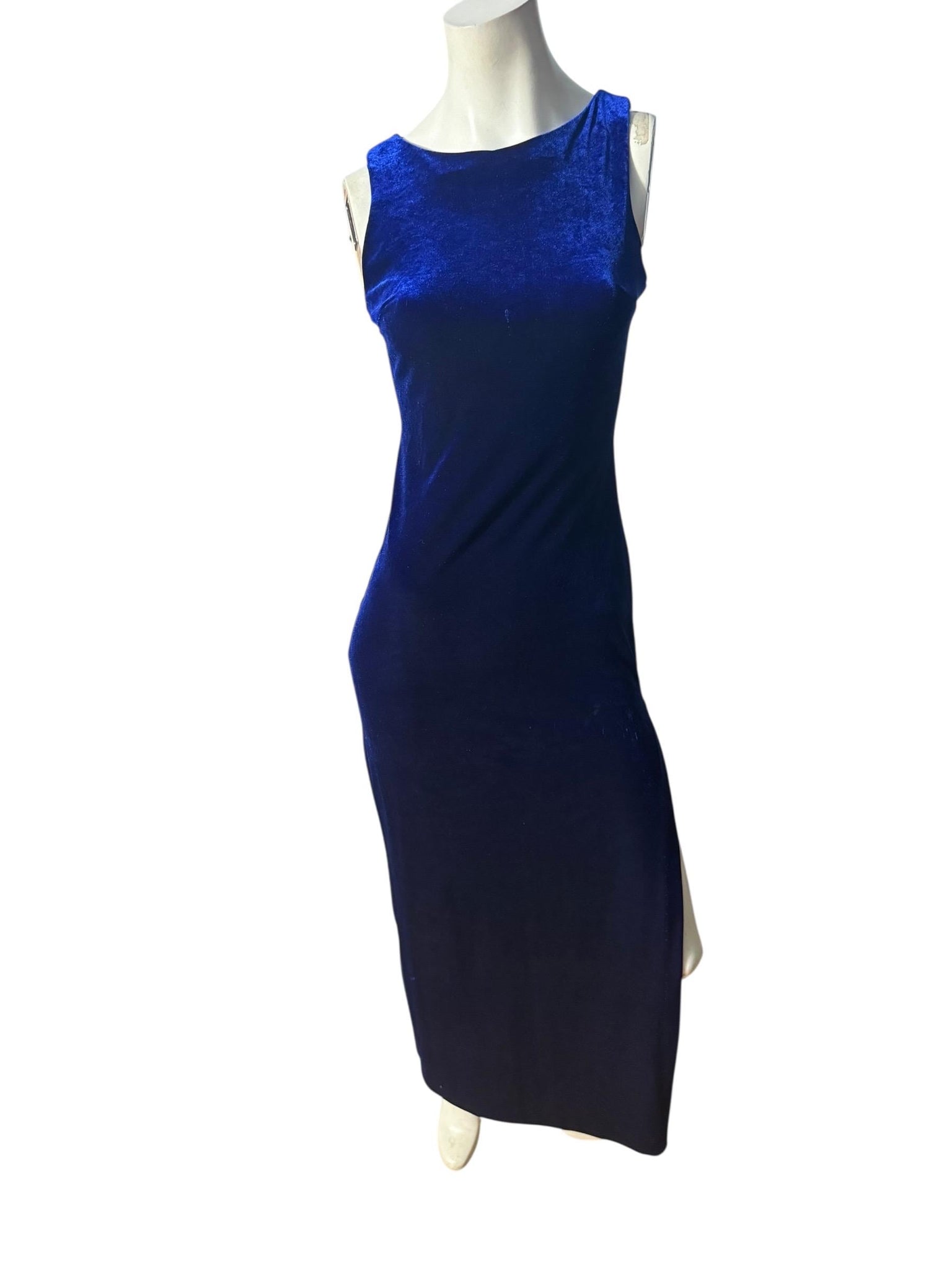 vintage 80's blue velour long dress M cut out Zum Zum