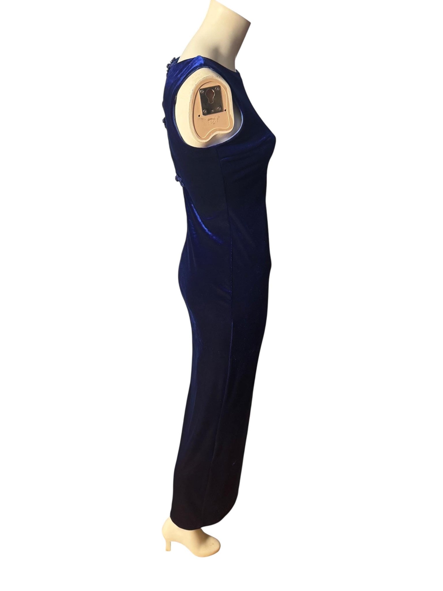 vintage 80's blue velour long dress M cut out Zum Zum