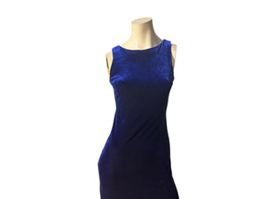 vintage 80's blue velour long dress M cut out Zum Zum