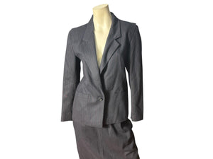 Vintage 80's pinstripe women's suit skirt & jacket 7 / 8 Peabody House