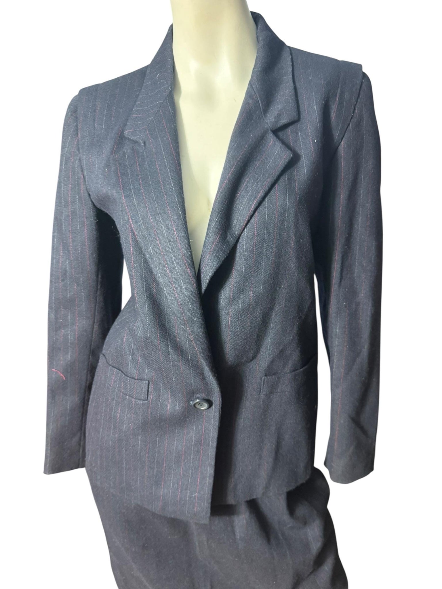 Vintage 80's pinstripe women's suit skirt & jacket 7 / 8 Peabody House
