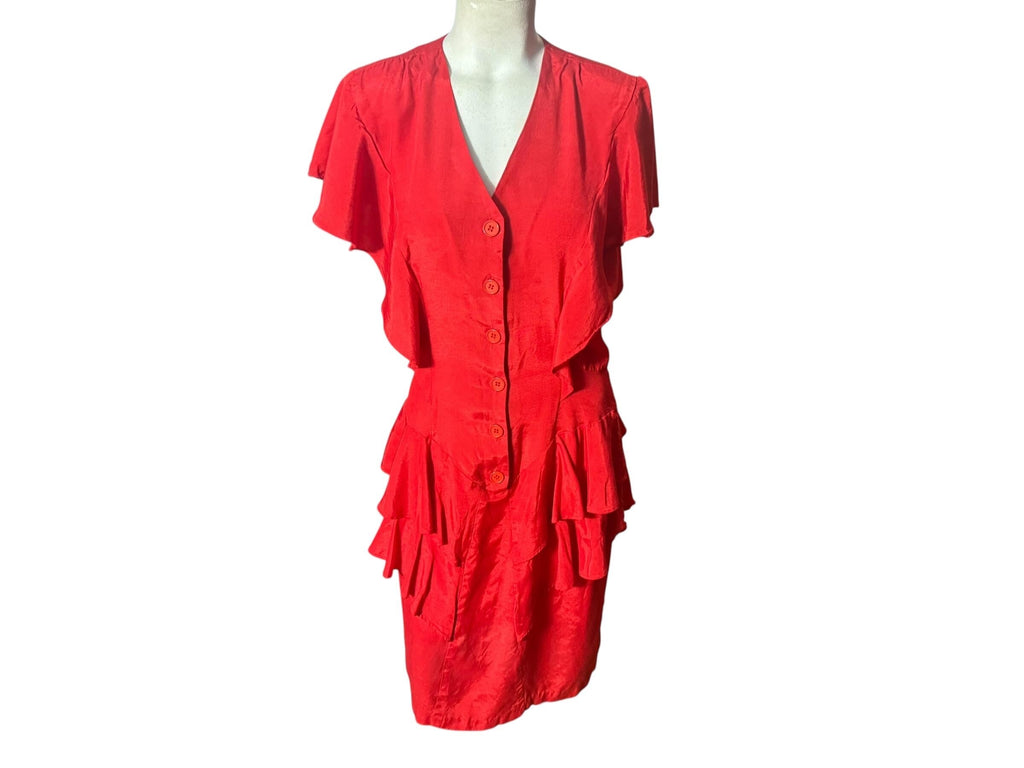 Vintage 80's red fitted peplum dress 7 M