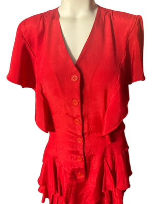 Vintage 80's red fitted peplum dress 7 M
