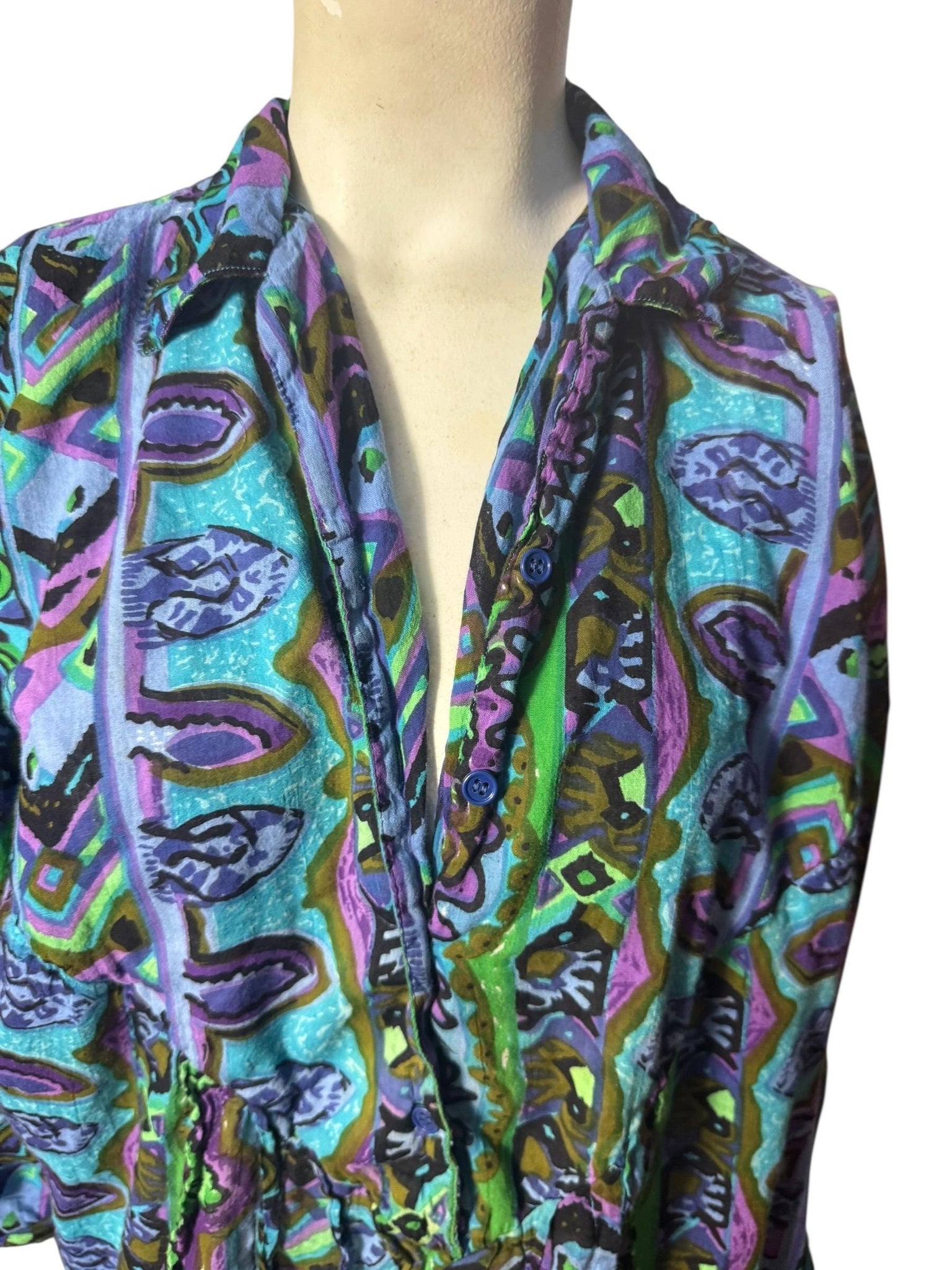 Vintage short cotton caftan dress S Sita