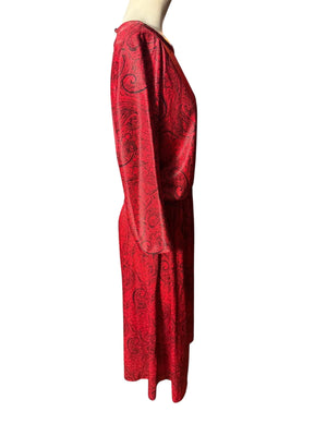 Vintage 80's red paisley polyester dress L Lynn B