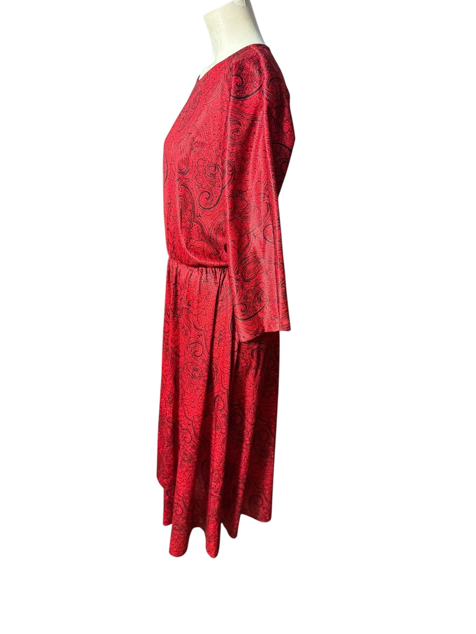 Vintage 80's red paisley polyester dress L Lynn B