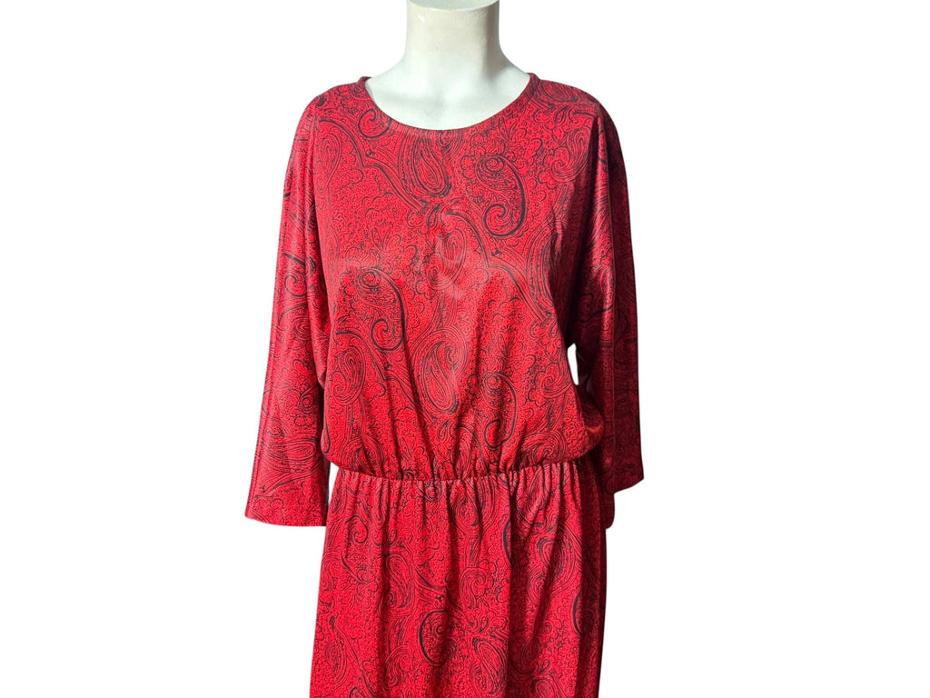 Vintage 80's red paisley polyester dress L Lynn B