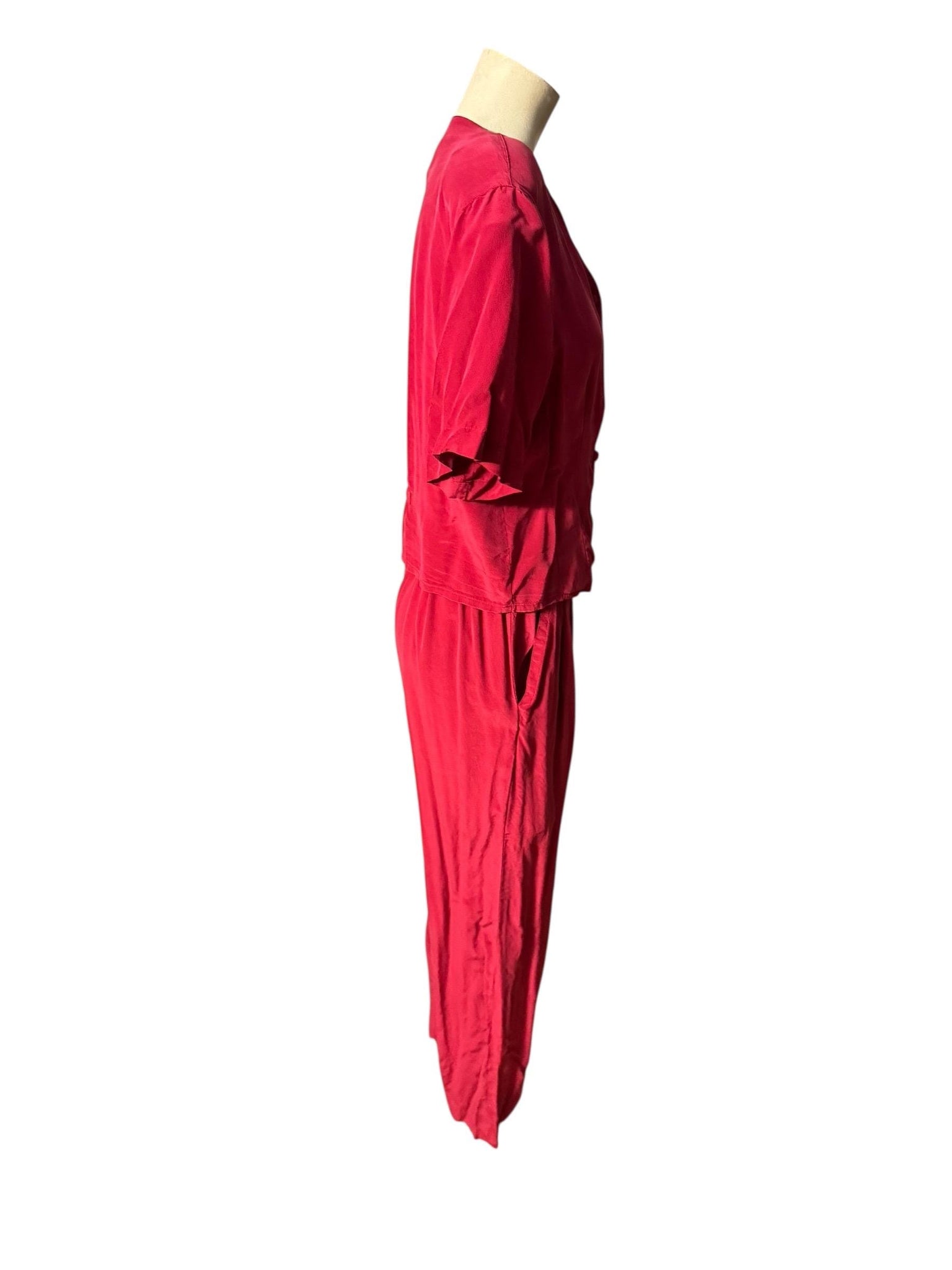 Vintage 80's red silk pant suit 10 Casual Corner