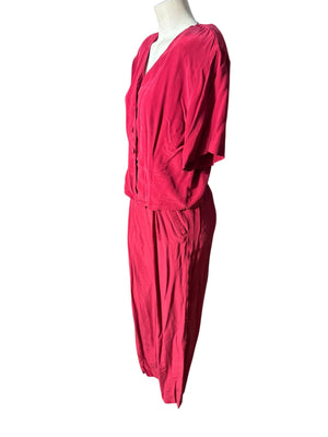 Vintage 80's red silk pant suit 10 Casual Corner