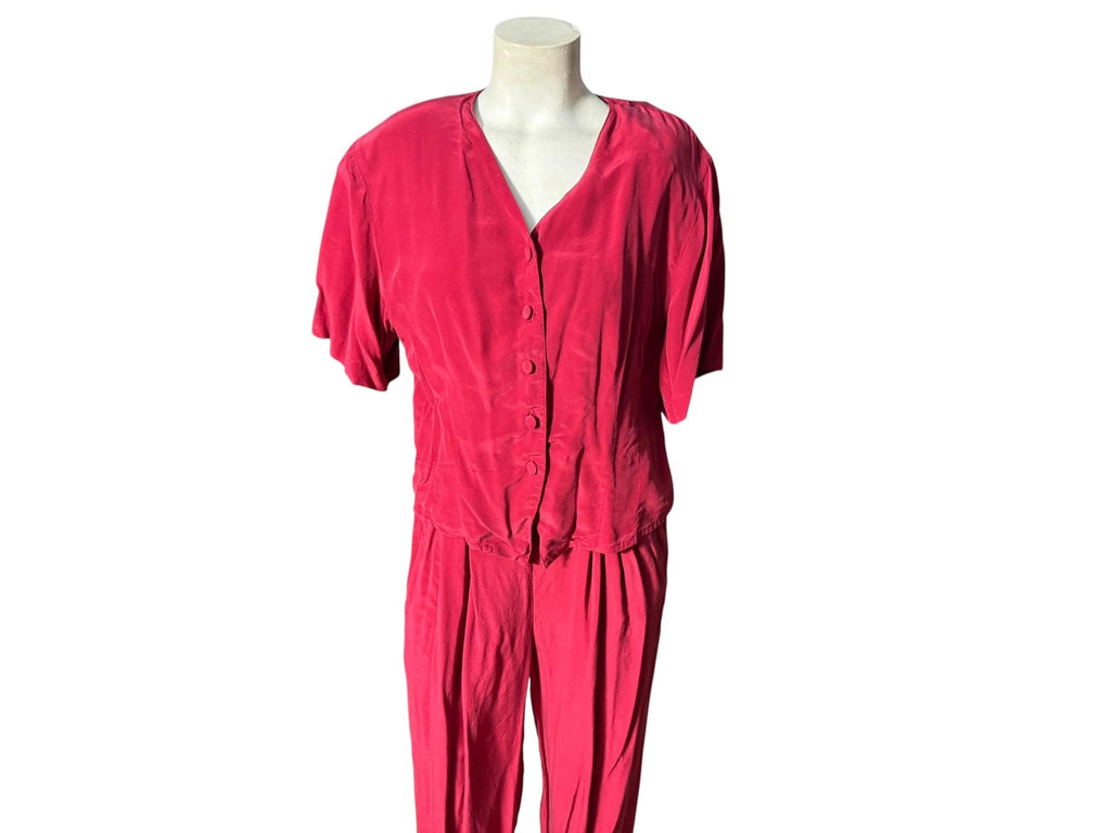 Vintage 80's red silk pant suit 10 Casual Corner