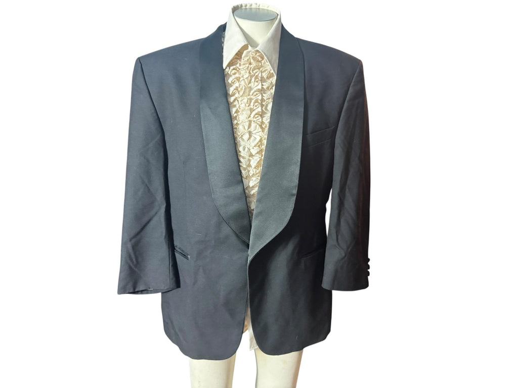 Vintage black wool tuxedo jacket lapel 42