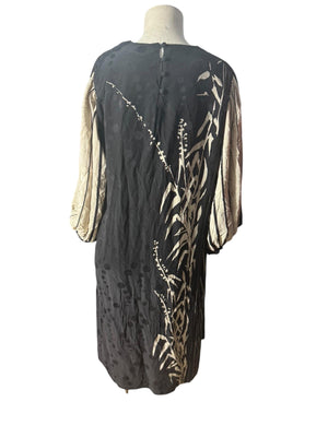 Vintage silk cream & black 80's dress 20 XXL balloon sleeves
