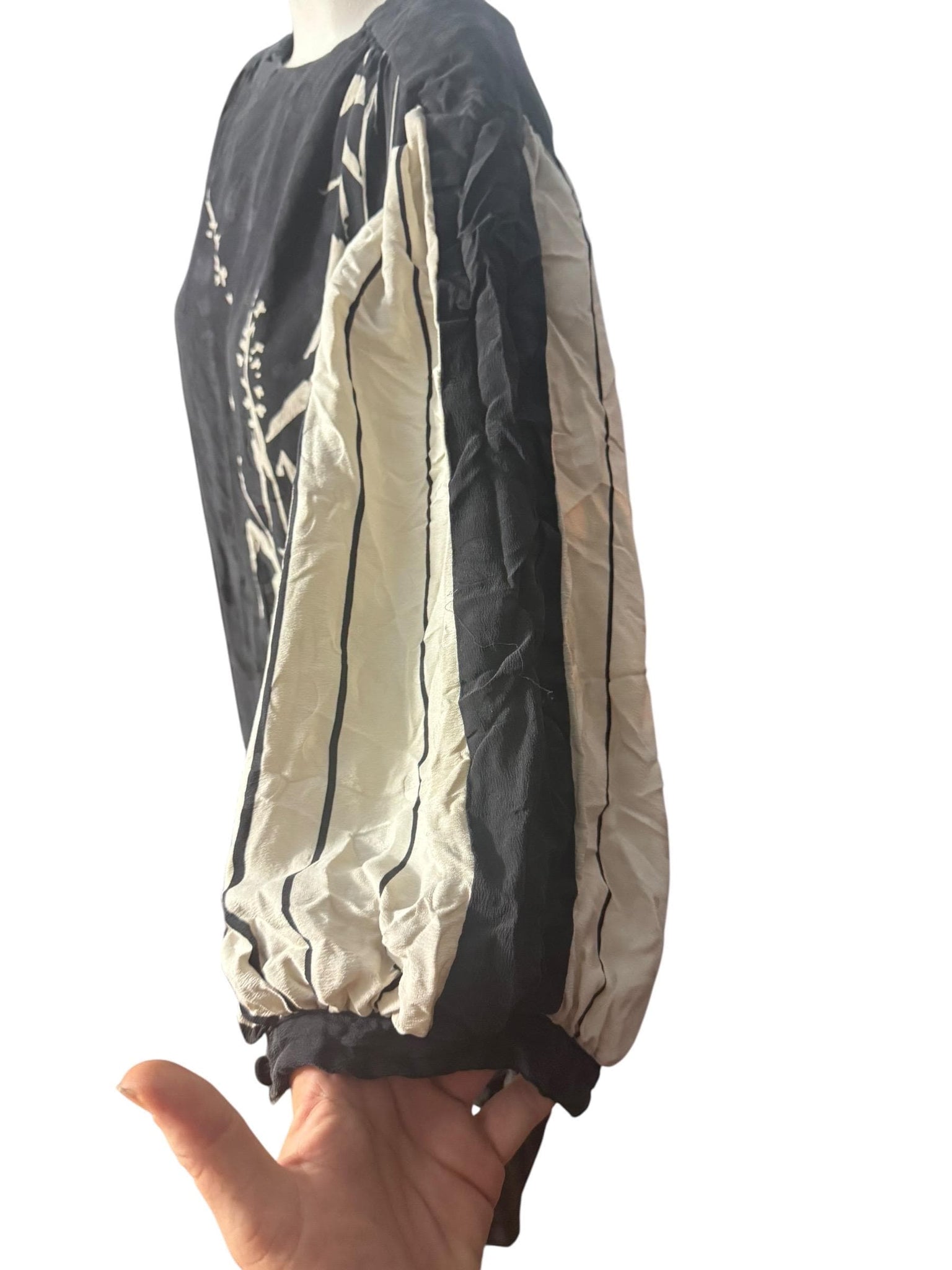 Vintage silk cream & black 80's dress 20 XXL balloon sleeves