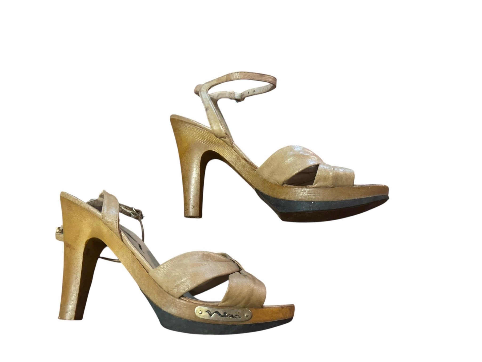 Vintage 70's tan heel shoes 9 N Nina