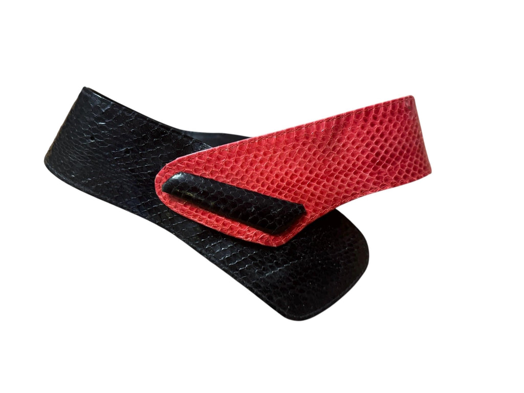 Vintage 80's black & red snake belt S