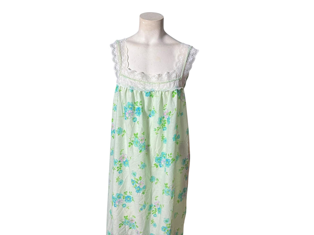 Vintage floral cotton long nightgown M L