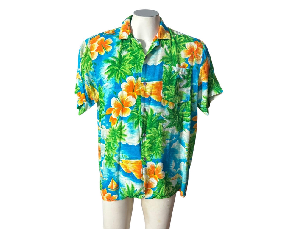 Vintage 80's yellow Tropical Fashions Hawaiian shirt L