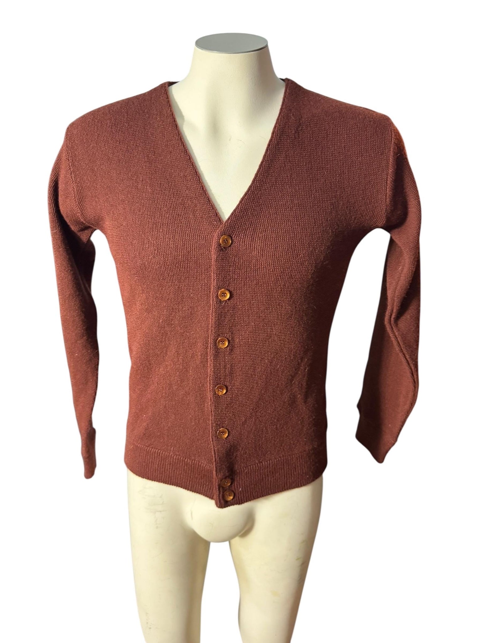 Vintage 70's men's brown cardigan sweater S Kings Road