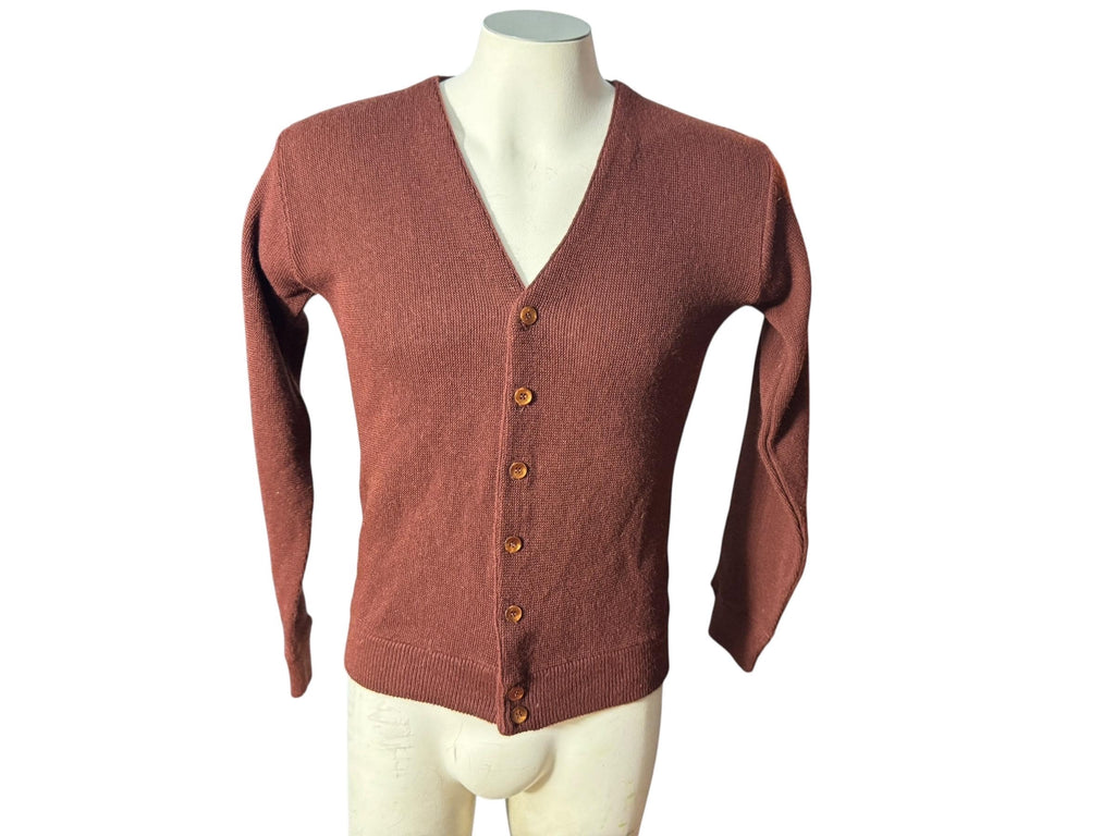 Vintage 70's men's brown cardigan sweater S Kings Road