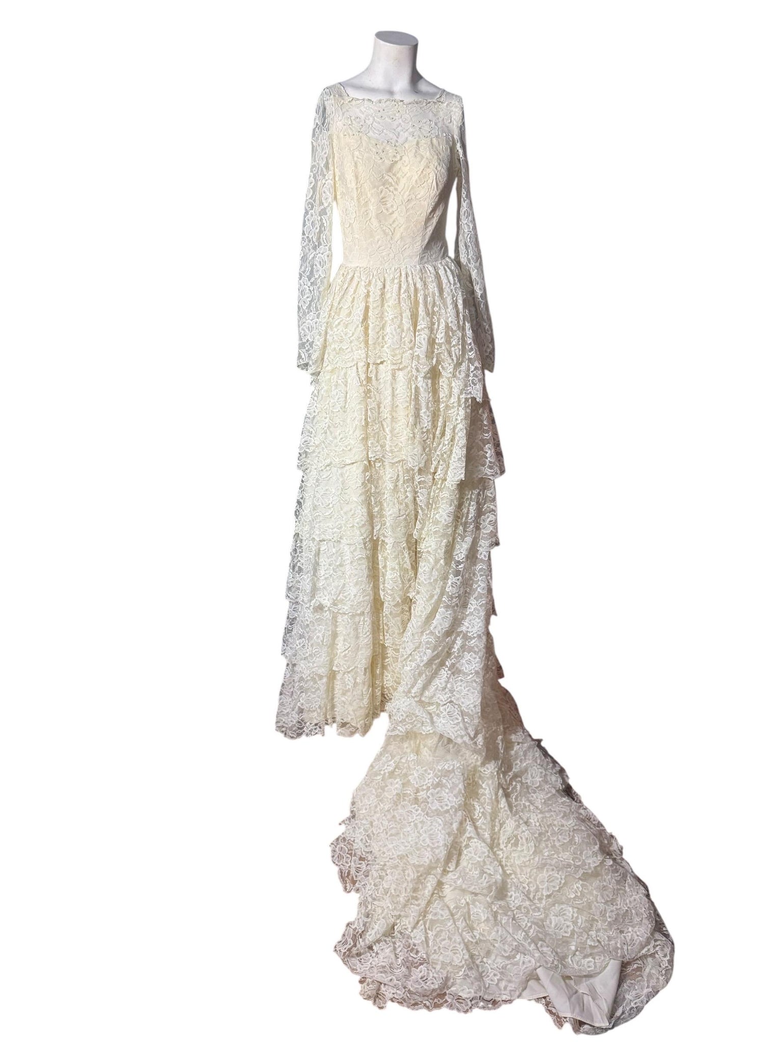 Vintage 60's prairie lace wedding dress S maxi