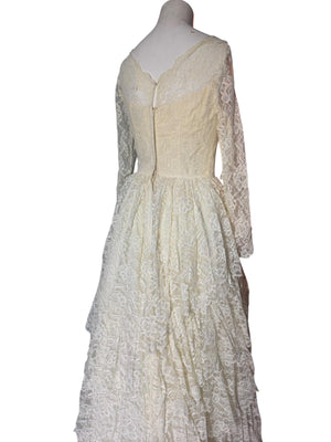 Vintage 60's prairie lace wedding dress S maxi