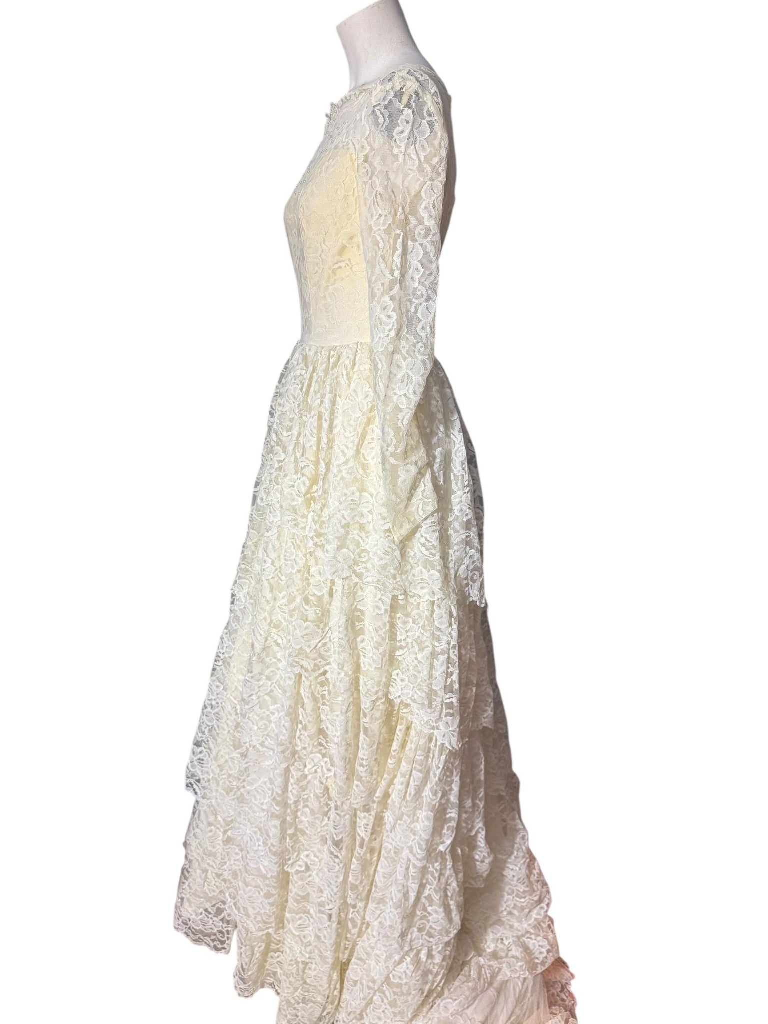 Vintage 60's prairie lace wedding dress S maxi