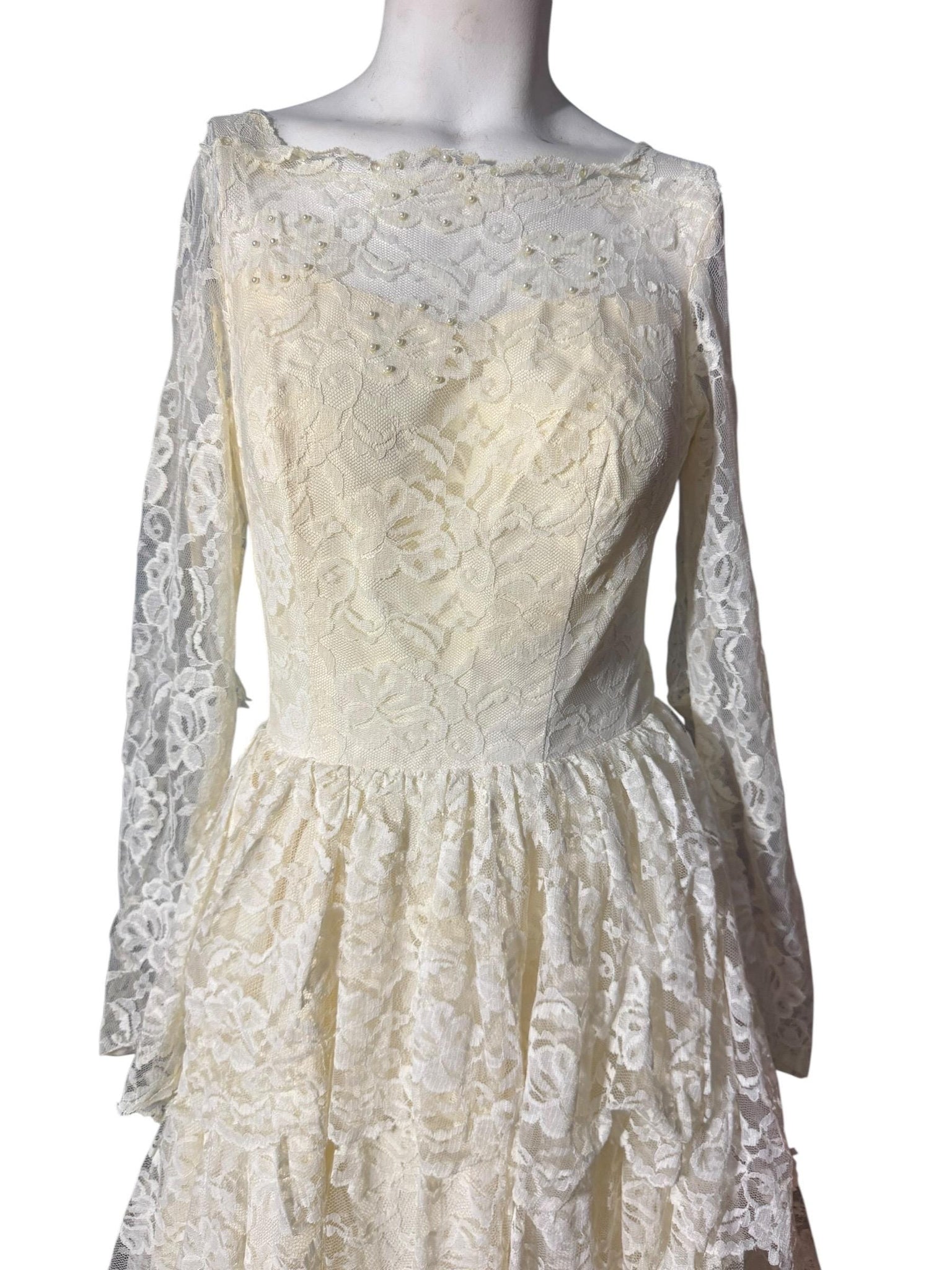 Vintage 60's prairie lace wedding dress S maxi