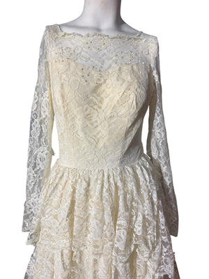 Vintage 60's prairie lace wedding dress S maxi