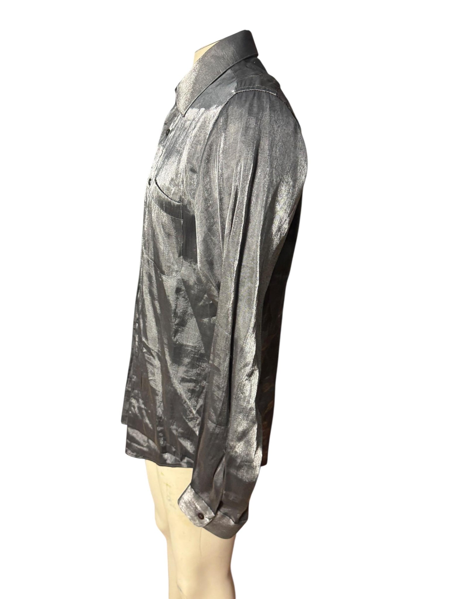 Vintage men’s 80’s Silver button up shirt M Paul Rene