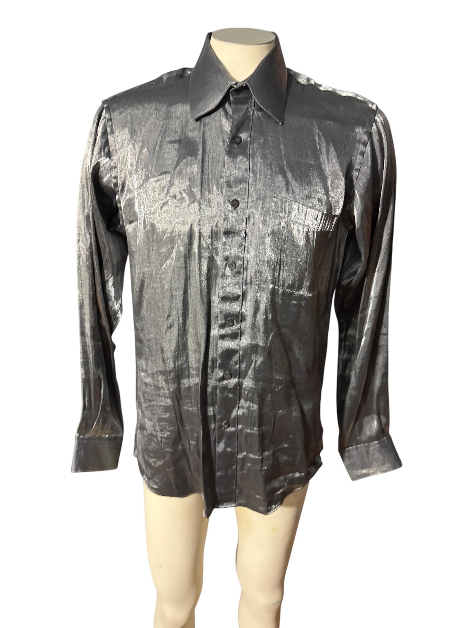 Vintage men’s 80’s Silver button up shirt M Paul Rene