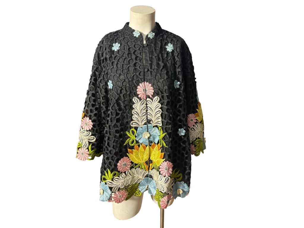 Vintage Caro of Honolulu open work embroidery jacket L