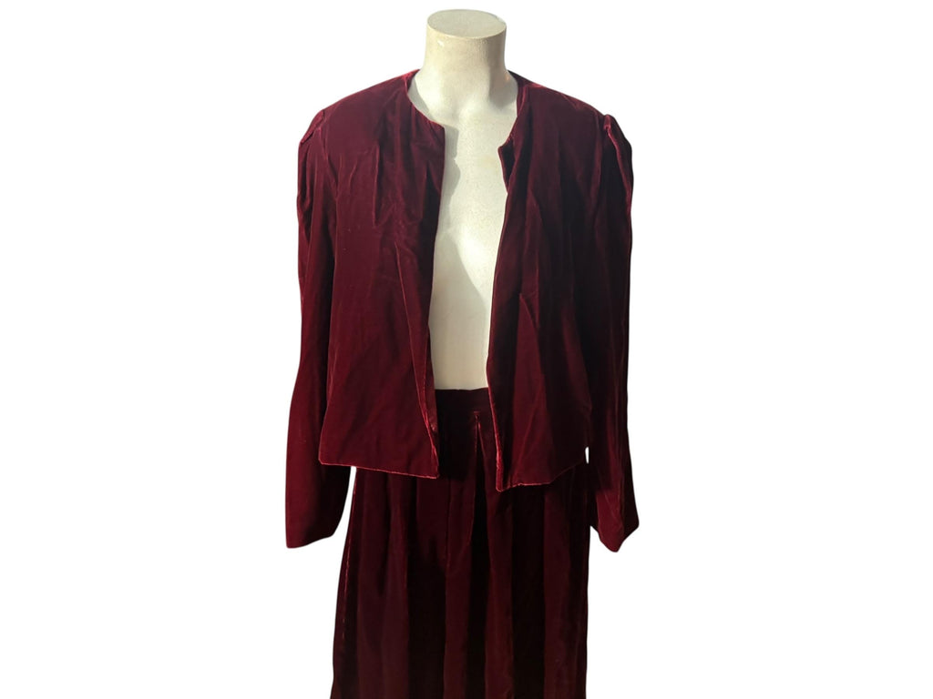 Vintage 70's maroon velvet skirt suit set S Intuitions