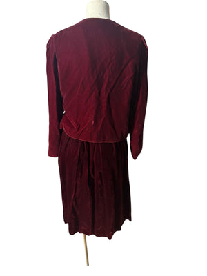 Vintage 70's maroon velvet skirt suit set S Intuitions