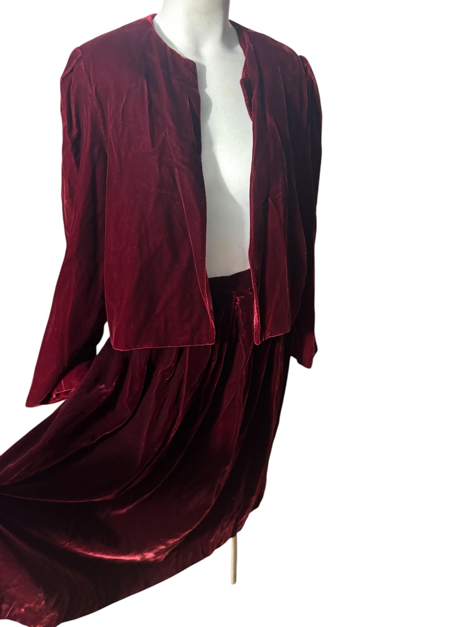 Vintage 70's maroon velvet skirt suit set S Intuitions