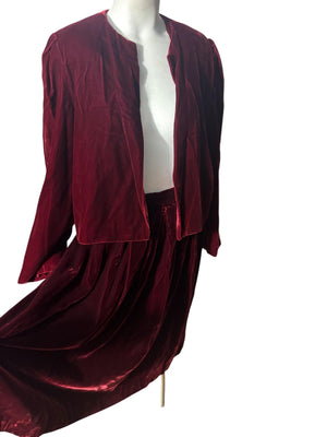 Vintage 70's maroon velvet skirt suit set S Intuitions