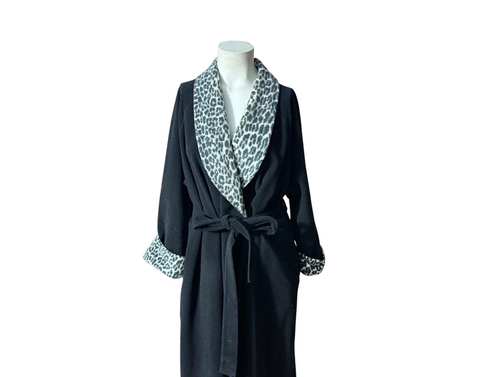 Vintage 70's black leopard robe S Vanity Fair