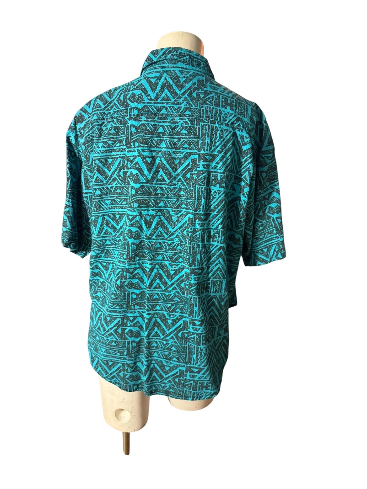 Vintage 80's women's abstract shirt M turquoise