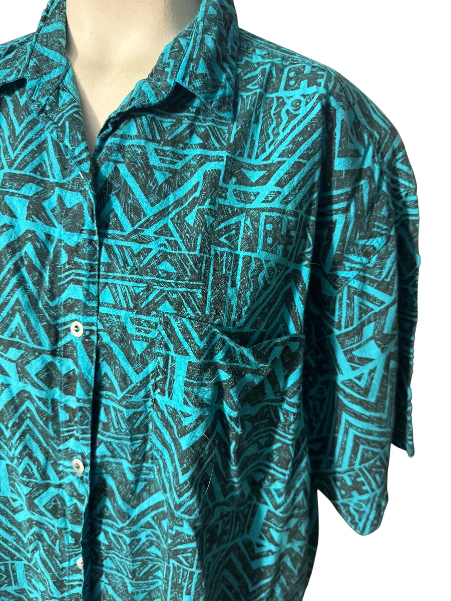 Vintage 80's women's abstract shirt M turquoise