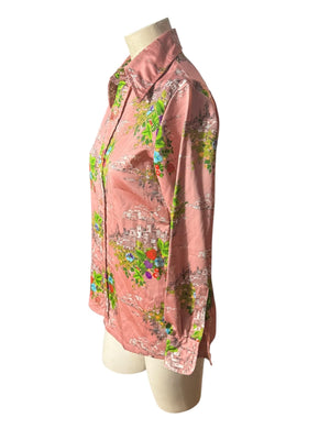 Vintage 70's pink picture shirt M Jeffrey Richards