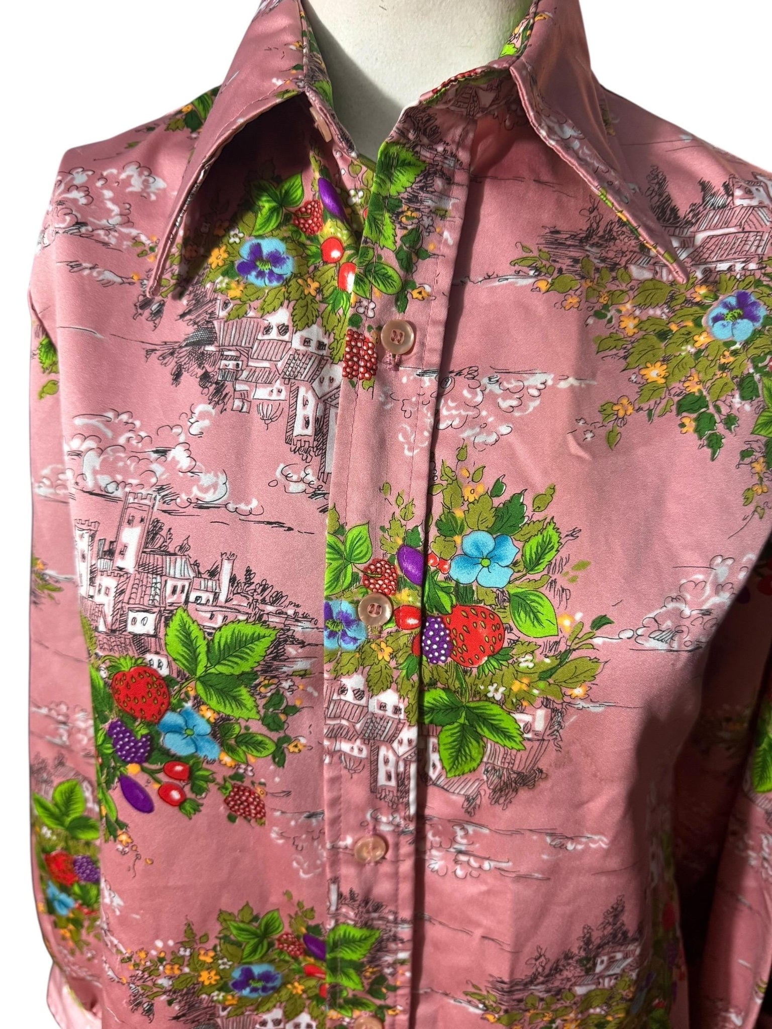 Vintage 70's pink picture shirt M Jeffrey Richards