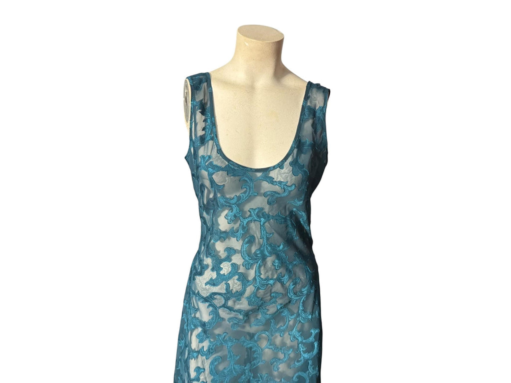 Vintage 80's teal sheer Victoria's Secret long nightgown XS