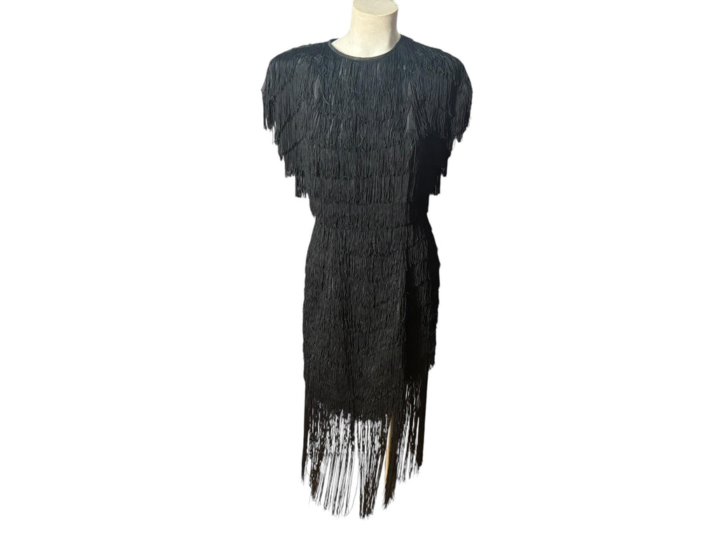 Vintage 80's black fringe dress TD4 Eletra M L