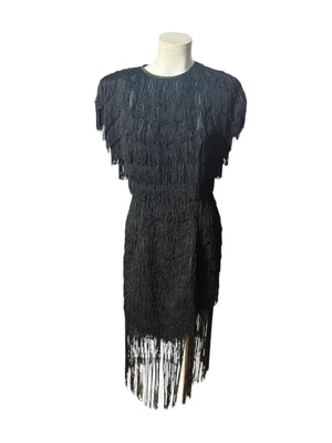 Vintage 80's black fringe dress TD4 Eletra M L