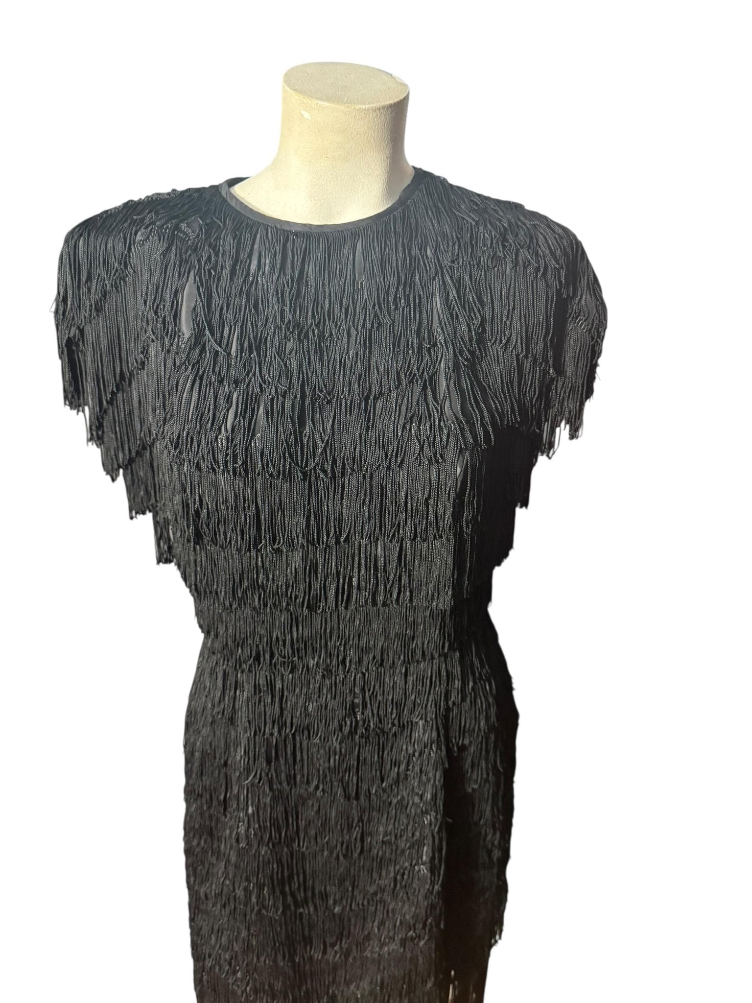 Vintage 80's black fringe dress TD4 Eletra M L
